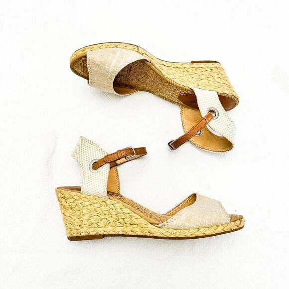 Lucky Brand Tan Brown Accent Wedge Straw Espadrille Slingback Sandal Size 10 - Picture 5 of 6